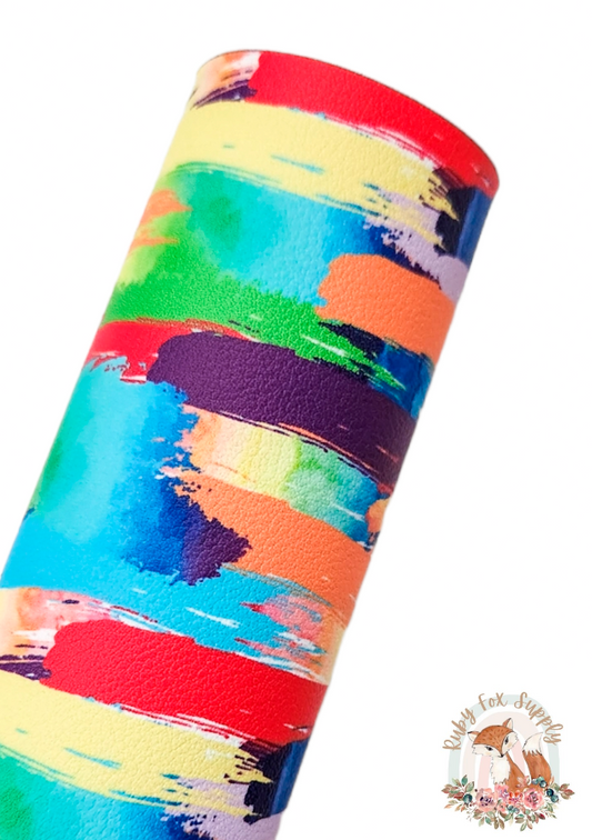 Bright Rainbow Brushstrokes 9x12 faux leather sheet